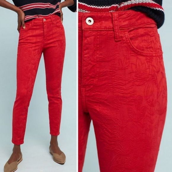 Anthropologie Pilcro High Rise Red Emboss Jeans - Picture 3 of 9